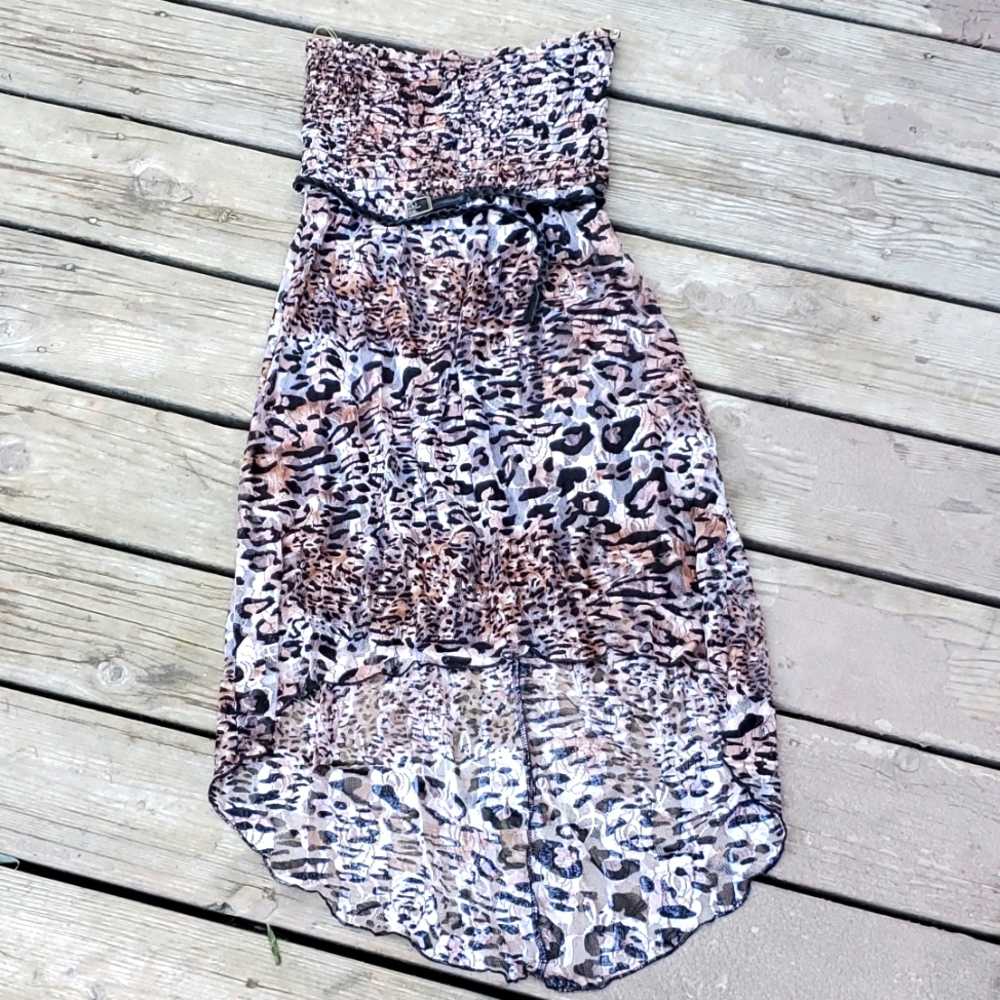 💥 Strapless Leopard Print Dress Lace sz S NWT Black Belt